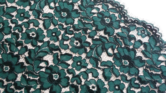 Green fabric cord, green lace, French lace, embroidered lace, Bridal lace