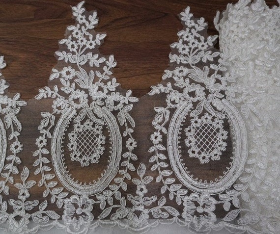 Lace Trim Black Embroidered Polyester 32 cm Wide// 1 yard