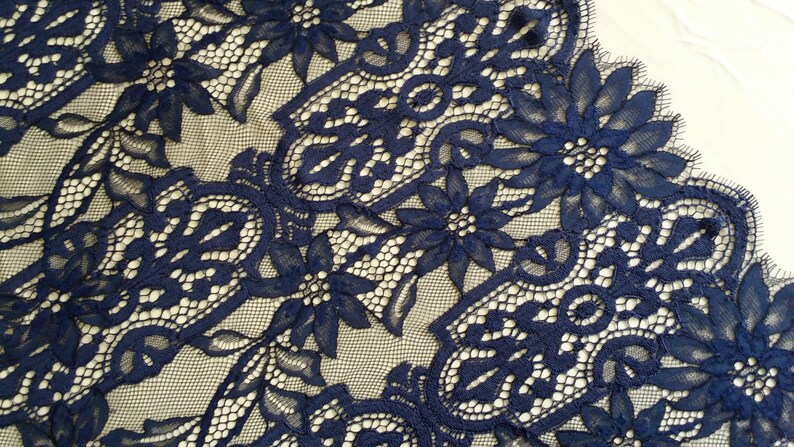 Dark Blue Lace Fabric French Lace Embroidered Lace Wedding - Etsy