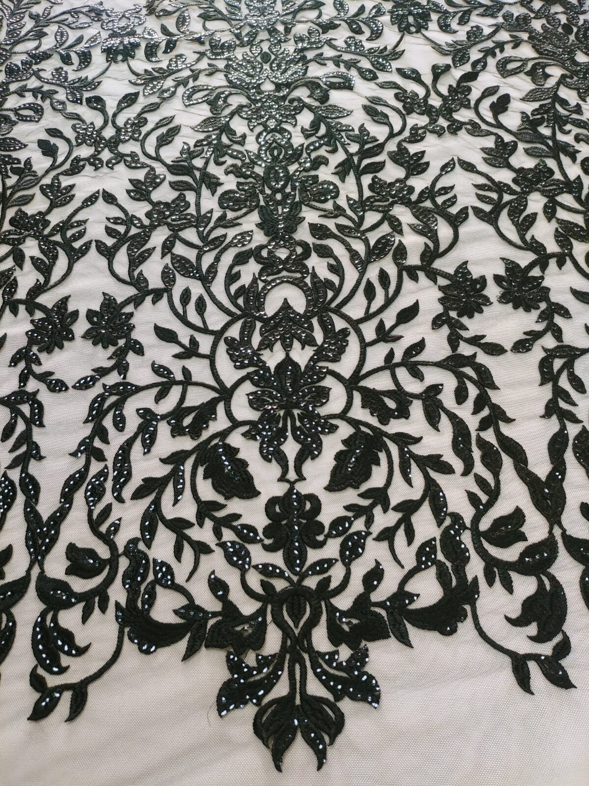 Black Sequin Lace Fabric Embroidery Lace Fabric Lace Fabric - Etsy