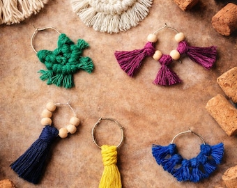 Handmade Macrame Wine Glass Charms | Boho Drink Markers