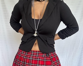 Chaqueta corta de traje estilo sirena de oficina negra vintage Y2K