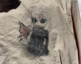 Vintage Y2K upcycled cream button down avant garde fairy fairycore whimsygoth graphic military jacket