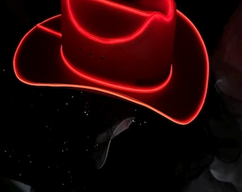 Sombrero de vaquero con luz estroboscópica de neón rojo