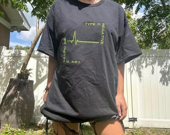 black and green embroidered type o negative short sleeve top