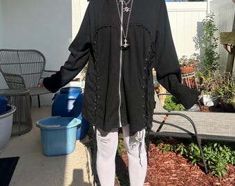 Tripp NYC hooded zip up lacy corset jacket