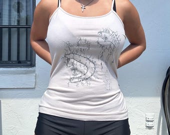 Vintage Y2K upcycled cream and black cybersigilism fairy fairycore whimsygoth cami top