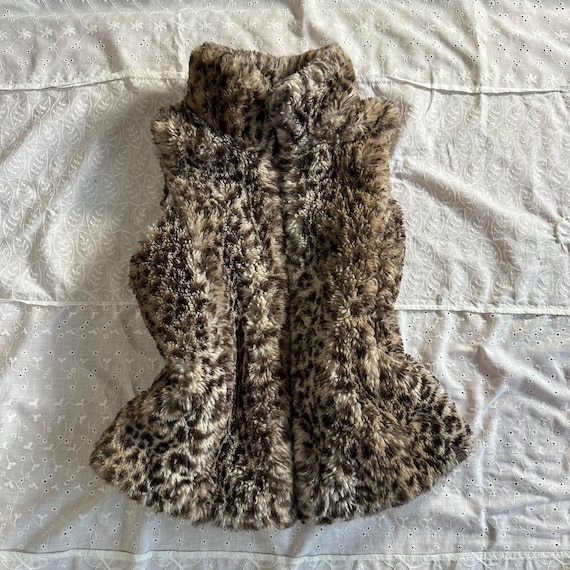 Y2K fuzzy leopard print zip up turtleneck vest - image 5