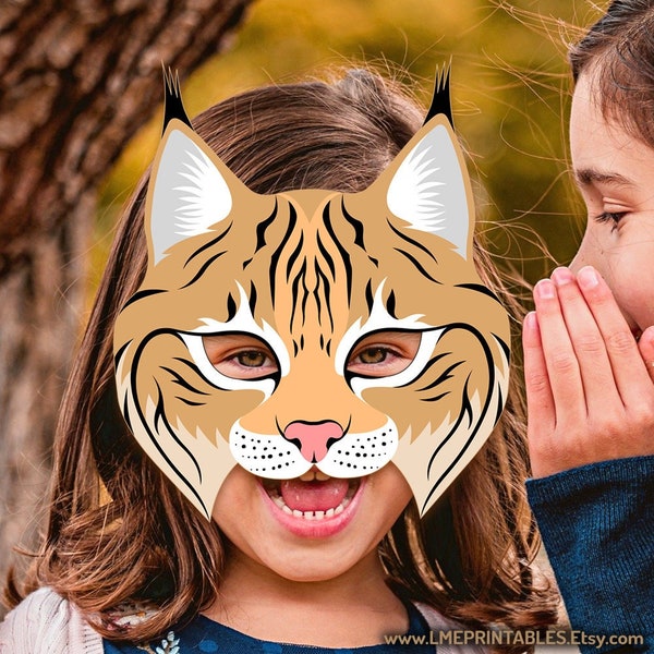 Lynx Mask Printable Halloween Animal Masks Children Jungle Safari Mask Birthday Party Bobcat Costume Kid Adult Splintercat Wild Cat Carnival