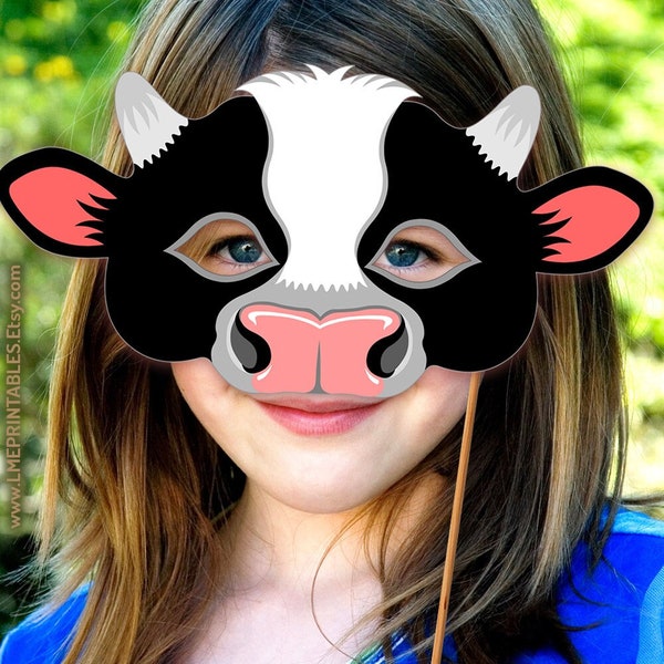 Cow Mask Printable Halloween Costume Black White Animal Farm Animals Paper Craft Spotted Party Masks Adult Kid Birthday Storytelling Masks