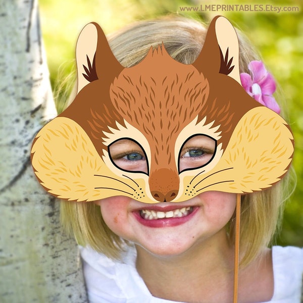 Squirrel Mask Printable Chipmunk Halloween Marmot Costume Forest Animal Rodent Woodland Hamster Birthday Party Favor Kid Adult Photo Booth