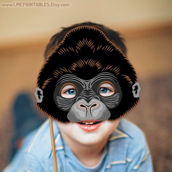 Gorilla Mask Printable Animal Monkey Johnny Sing PDF King Kong Halloween Chimpanzee Costume Kid Adult Party Birthday Carnival Masquerade DIY