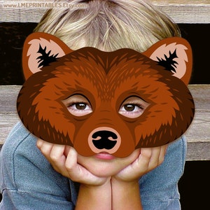 Bear Mask Printable Grizzly Bears Brown Halloween Costume Paper Masks Woodland Animal Photo Booth Birthday Party Game Kid Adult Storytelling