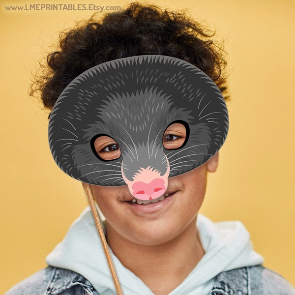 Mole Mask Printable Costume Animal Halloween Mask Moldwarp Talpa Children Party Favor Birthday Shrew Vole Carnival DIY Adult Kid Photo Booth