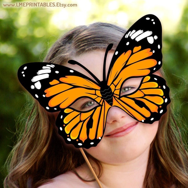 Monarch Butterfly Mask Printable Halloween Costume Animal Insect Bug Nymph Moth DIY Adult Kid Party Photo Booth Masquerade Birthday Carnival