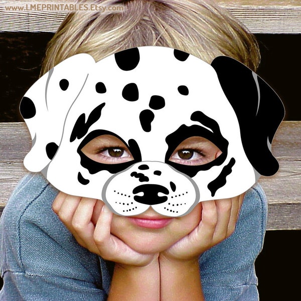 Masque de chien dalmatien imprimable, masques d'Halloween pour enfants, chien tacheté, Costume de fête blanc, anniversaire, carnaval, masques de conte pour adultes et enfants