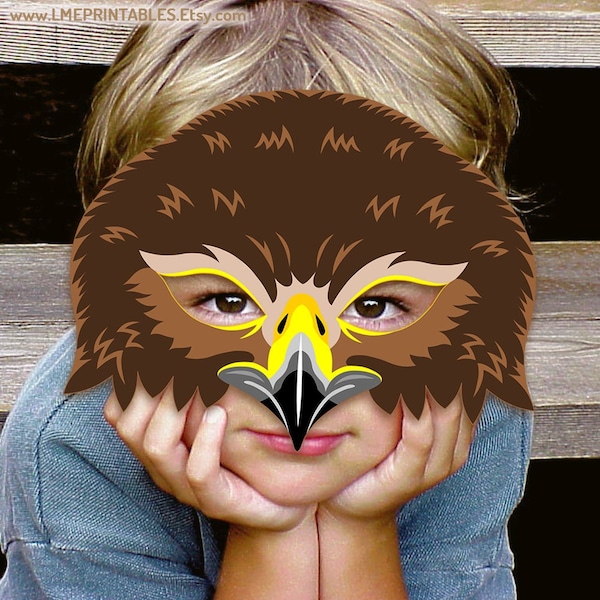 Falcon Hawk Mask Printable Golden Eagle Halloween Bird Prey Paper Animal Costume Peregrine Woodland Party Merlin Forest Horus Mask Kid Adult