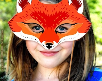 Red Fox Mask Printable Animal Costume Adult Kid Birthday Party Favor School Paper Craft Coyote Photo Booth Masquerade PDF Halloween Carnival