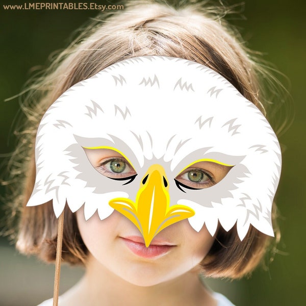 Masque de pygargue à tête blanche imprimable Halloween Falcon Paper Costume Animal Patriotic 4th of July USA America DIY Bird Masks Kids Adults Party PDF Hawk