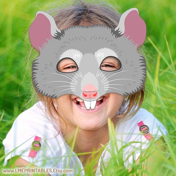 Rat Mask Printable Halloween Costume Animal Mouse Mask Sewer Rat Chinchilla Children Party Favor Potoroo Birthday Rodent Carnival Adult Kid