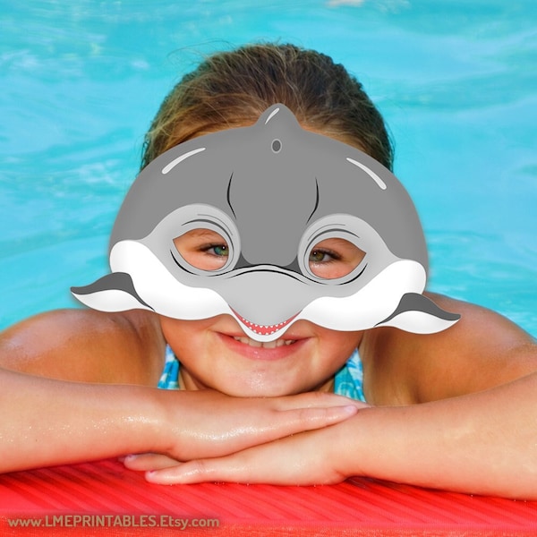 Dolphin Printable Mask Halloween Costume Pool Party Beach Sea Ocean Animals Acuatic Whale DIY Animal Masks Photo Booth Children Adult Kids