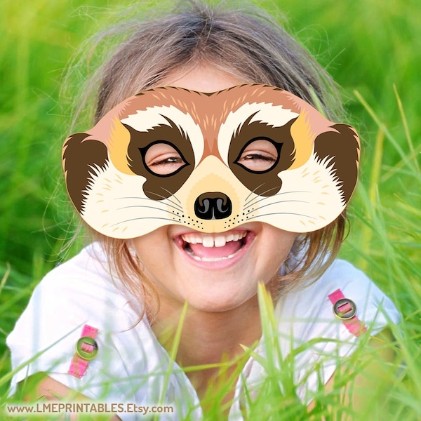 Meerkat Mask Printable Animal Masks Halloween Costume Safari Funny Party Adult Kid Birthday Carnival Opossum Jungle Raccoon Photo Booth Prop