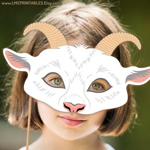 Goat Mask Printable Halloween Costume Nanny White Goat Animal Farm Party Favor Birthday Animal Paper Mask Dress Up Billy Ram Craft Kid Adult