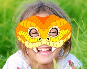 Jaune Orange Serpent Imprimable Masque Halloween Costume Reptile Lézard Animal Drôle Masques Photomaton Fête D'anniversaire Jeu Enfant Adulte Mascarade