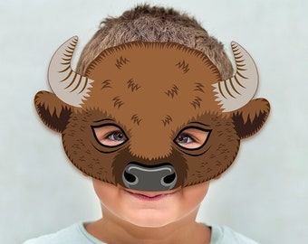 Bison Mask Printable PDF Buffalo Halloween Costume Animal American Bison Ox Yak Paper Template Party Cosplay Zoo Carnival Birthday Kid Adult