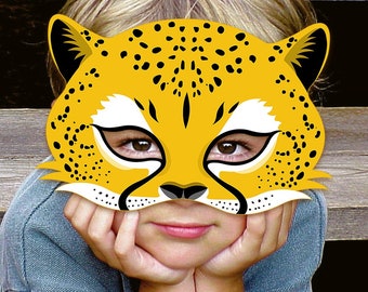 Cheetah Mask Printable Halloween Costume Jaguar Leopard Animal Masks Childrens Adults Party PDF Masquerade Birthday Decoration Carnival Cat