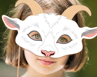 Goat Mask Printable Halloween Costume Nanny White Goat Animal Farm Party Favor Birthday Animal Paper Mask Dress Up Billy Ram Craft Kid Adult