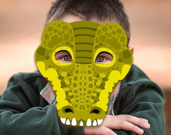 Crocodile Printable Mask Reptile DIY Costume Halloween Green Animal Mask Alligator PDF Photo Booth Prop Birthday Party Game Kid Adult Caiman