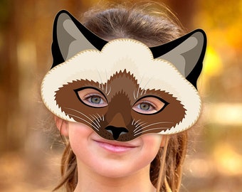 Siamese Cat Printable Mask Halloween Party Costume Pet Animal Pattern Kid Adult Birthday Carnival Cheshire Himalayan Cat Masks Photo Booth