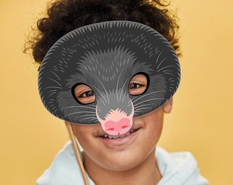 Mole Mask Printable Costume Animal Halloween Mask Moldwarp Talpa Children Party Favor Birthday Shrew Vole Carnival DIY Adult Kid Photo Booth