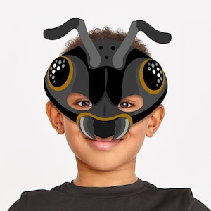 Masque de fourmi à imprimer pour enfant et adulte, déguisement d'insecte noir, activité manuelle, animal en papier de la forêt, fête d'Halloween, anniversaire, jeu de rôle, photomaton