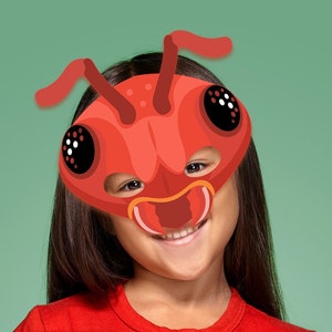 Ant Mask Printable Costume Red Insect Bug Craft Halloween Activity Forest Animal DIY Party Favor Adult Kid Birthday Pretend Play Photo Booth