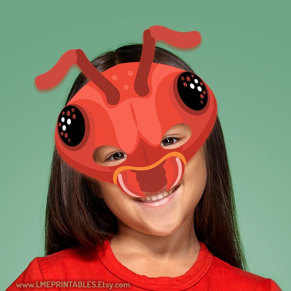 Masque de fourmi Costume imprimable Insecte rouge Artisanat Activité d'Halloween Papier forestier Fête des animaux Adultes Enfants Anniversaire Faire semblant de jouer Photo Booth
