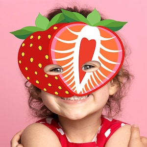 Strawberry Mask Printable Costume Food Activity Fruit School Halloween Birthday Party Paper Craft Raspberry Photo Booth Carnival Kid Adult
