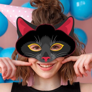Maschera gatto nero stampabile Halloween Party Costume Animale domestico  Modello spettrale felino gattino Carnevale gattino Mestiere di carta Photo  Booth Masquerade -  Italia