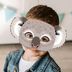 Koala Printable Mask Halloween Costume Kids Adults Gray Bear Australian Animal Paper Masks Buster Sing Photo Booth Prop Birthday Party Game