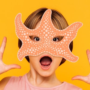 Maschera stampabile a forma di stella marina, costume di carnevale, animale marino, mostro, Halloween, bambino, adulto, oceano, corallo, piscina, bomboniera, gioco fai da te, cabina fotografica, accessorio