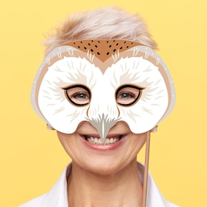 Barn Owl Mask Bird Printable Halloween Costume Party Favor School Paper Craft Woodland Animal Forest Masquerade MardiGras Carnival Kid Adult