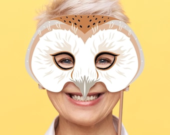 Barn Owl Mask Bird Printable Halloween Costume Party PDF Paper Craft Woodland Carnival Forest Animal Forest Masquerade Mardi Gras Kid Adult