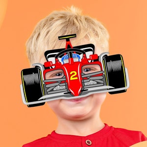 Race Car Mask Printable Formula 1 Carnival Costume Birthday Party Favor Halloween Red Champion Paper Craft Game Photo Booth Prop Kid Adult