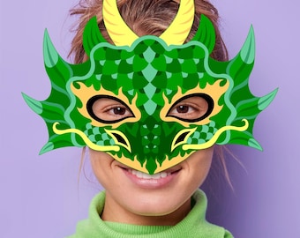 Dragon Mask Printable Green Mizuchi Costume Halloween Party Favor
