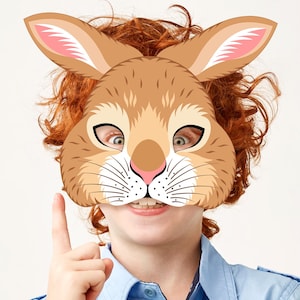 Maschera da coniglio stampabile, costume da lepre, coniglietto della foresta, Pasqua, Halloween, fattoria marrone, attività, festa, animali, compleanno, carnevale, adulto, bambino