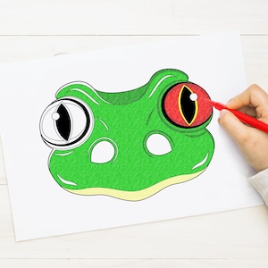 Frog Coloring Mask Printable Costume Toad Amphibian School Activity Party Favor Game Animal Rainforest Birthday Halloween Carnival Kid Adult