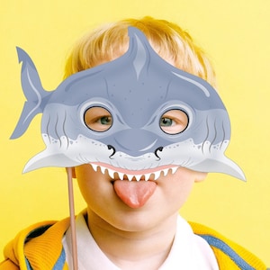 Shark Printable Mask Costume Fish Pool Party Beach Sea Animal Carnival DIY Acuatic Predator Halloween Marine Megalodon Photo Booth Kid Adult