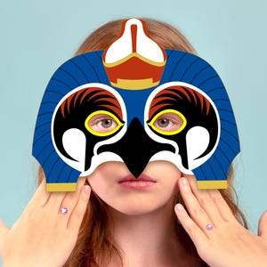 Máscara de Hórus para impressão, fantasia egípcia, antigo Egito, falcão peregrino, atividade escolar, festa de Halloween, lembrancinha de aniversário, carnaval, adulto, criança