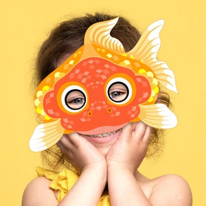 Goldfish Printable Mask Animal Costume Pool Party Favor Paper Fish Pet Carnival Craft Sea Acuatic Marine Halloween DIY Photo Booth Kid Adult